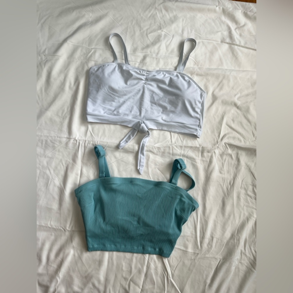 Stylish White and Teal Women's Tankini Swim Tops